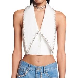 AREA Crystal-Embellished Crop Top